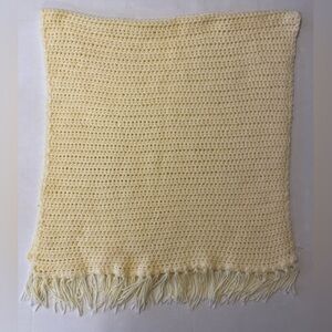 Crochet Hand Made Butter Yellow Baby Blanket With Fringe NEW